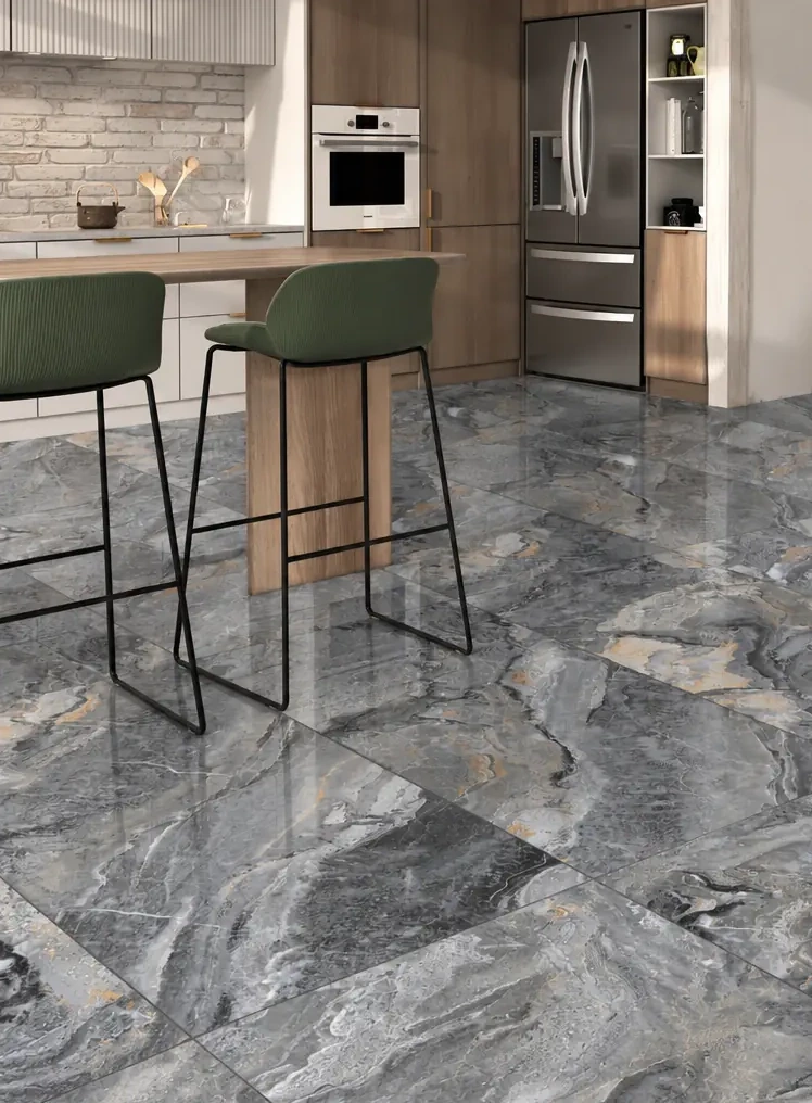 Porcelain tile flooring in a finished kitchen